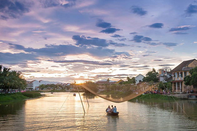 Boat trip in Thu Bon River to see the scenic sunset, Hoian, Vietnam