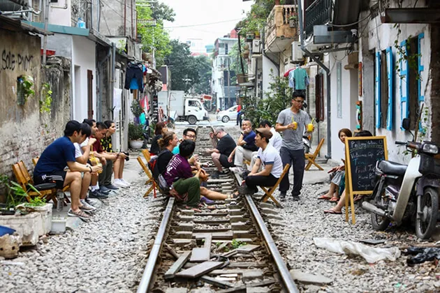 Cafe seating on Hanoi Train Street