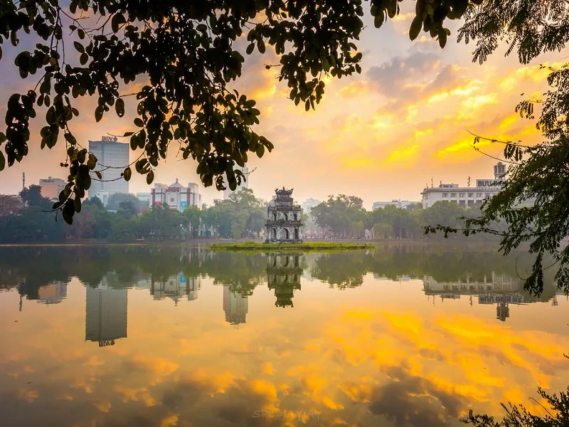 Hoan Kiem Lake and Turtle Tower at sunrise, Hanoi
